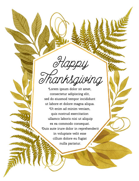 水彩树叶和蕨类植物做成的感恩节贺卡图片下载