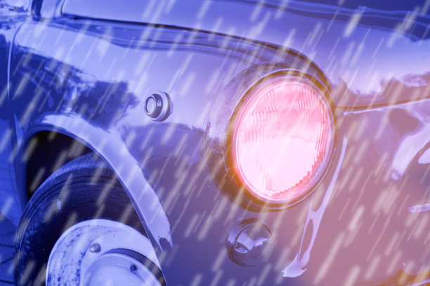 蓝色复古车的特写图片下载