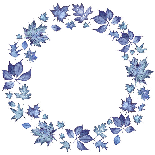 森林花环与深蓝的叶子收集。图片下载