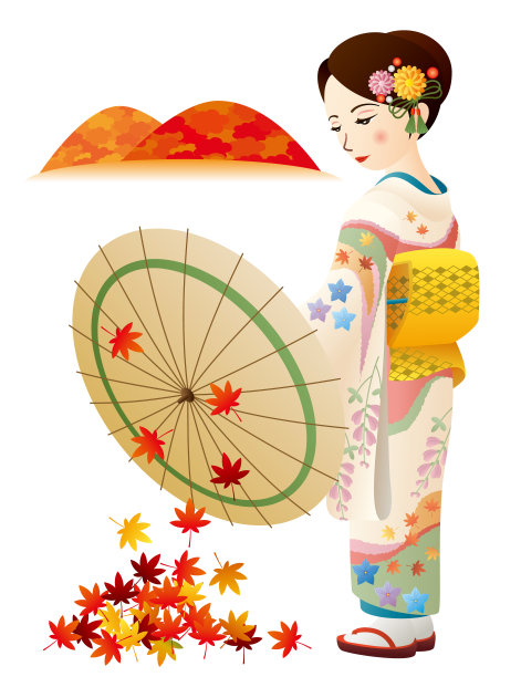 穿着秋叶和服的女人图片下载