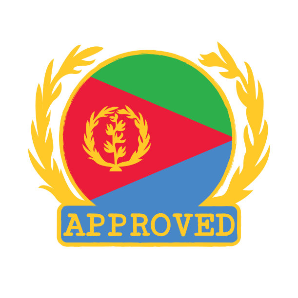 认可标志的矢量图章与厄立特里亚旗在圆形的中心与橄榄枝。图片下载