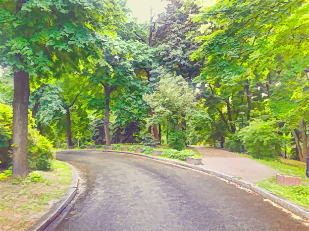 公园景观克雷什查特亚尔-水彩插图图片下载