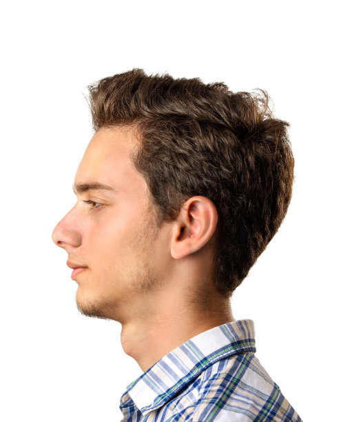 侧面视图的年轻男子孤立在白色背景图片下载