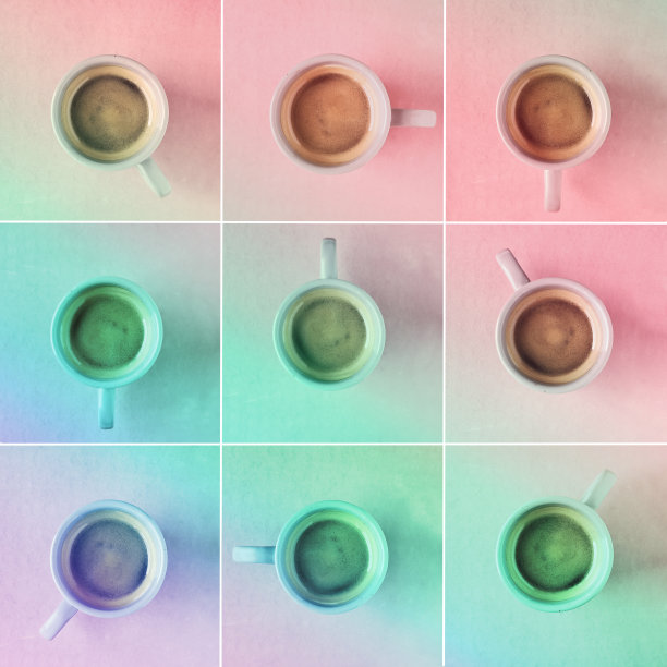 咖啡杯，彩色波普艺术风格的照片拼贴图片下载