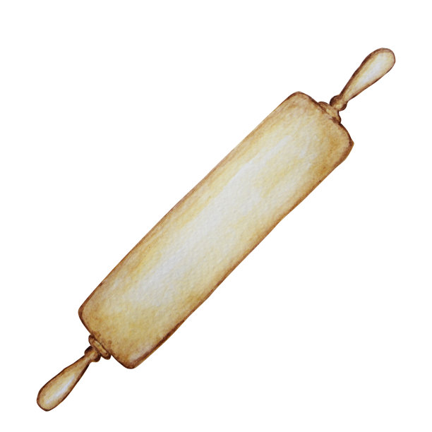 手绘木质厨房配件烘烤水彩插图，孤立在白色背景。它的烹饪时间。烘焙工具。图片下载