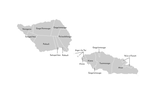 萨摩亚简化行政地图矢量孤立插图。地区(地区)的边界和名称。灰色的剪影。白色的轮廓图片下载