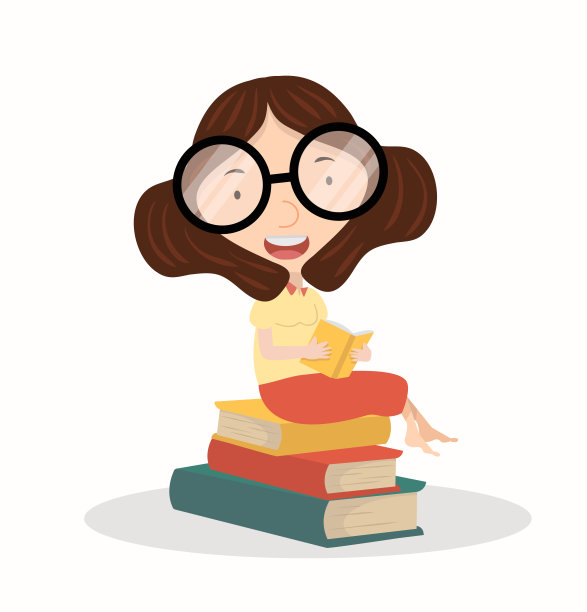 坐在书堆上看书的女士图片下载