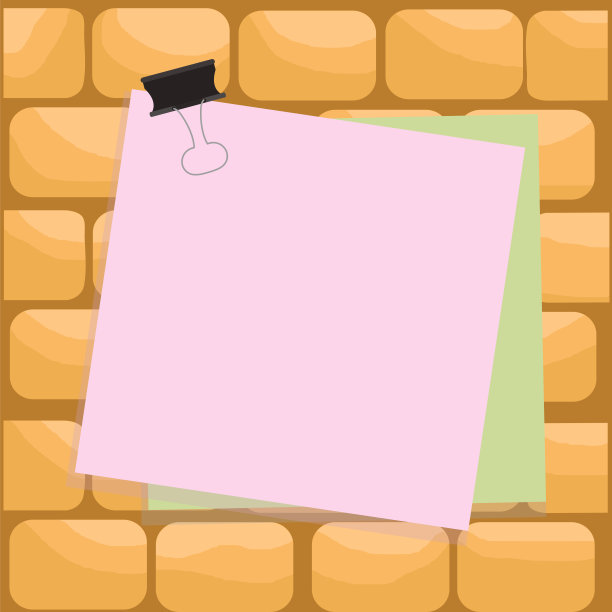 用黑色的活页夹夹住彩色背景的两张纸。用办公夹子夹在桌面上的空提醒备忘录。空白方形空间记事本。图片下载