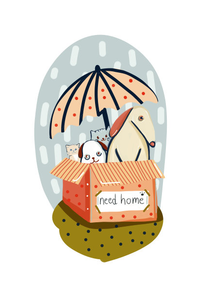 无家可归的狗和猫在屋外画插图图片下载