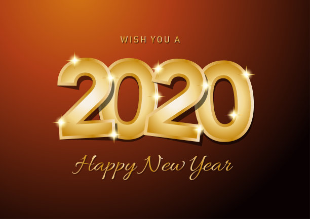 2020年新年图片。庆祝圣诞的卡片或季节性传单。矢量金色文本在橙色背景图片下载