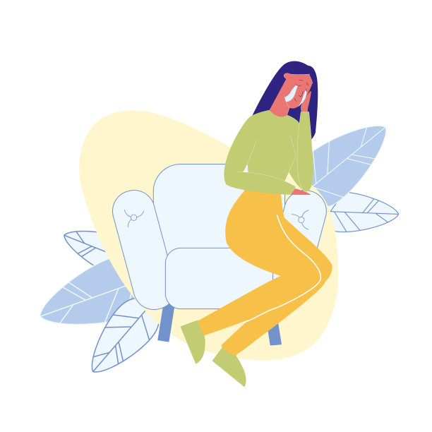 年轻悲伤的女孩哭卡通矢量插图图片下载