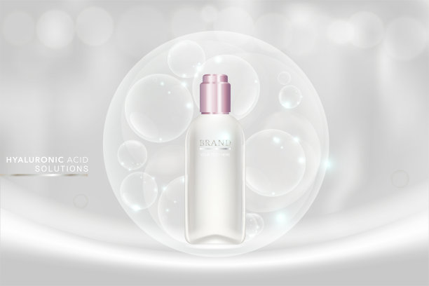 美容产品广告设计，白色化妆品容器与胶原蛋白溶液广告背景准备使用，奢侈护肤横幅，插图向量。图片下载