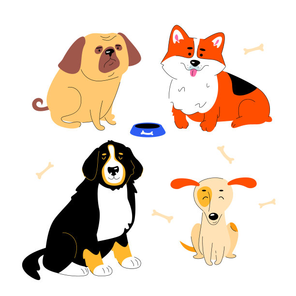 可爱的狗-现代平面设计风格的字符集图片下载