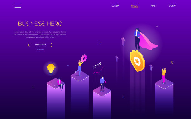 商业英雄-现代等距矢量网横幅图片下载