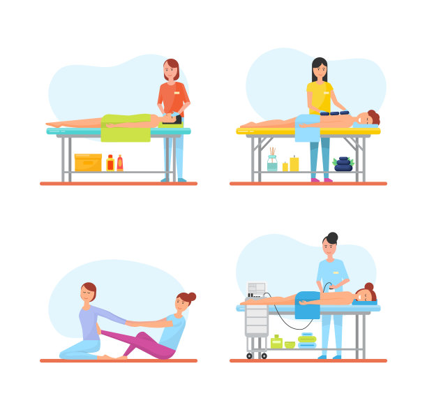 按摩治疗和护理孤立图标向量图片下载