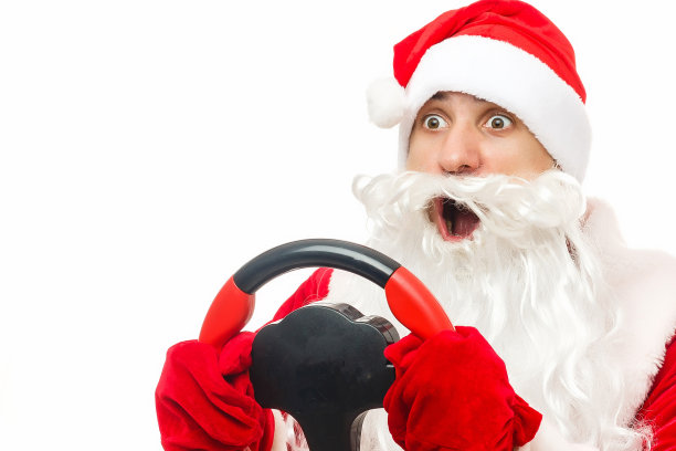 白色背景下充满情感的圣诞老人方向盘图片下载