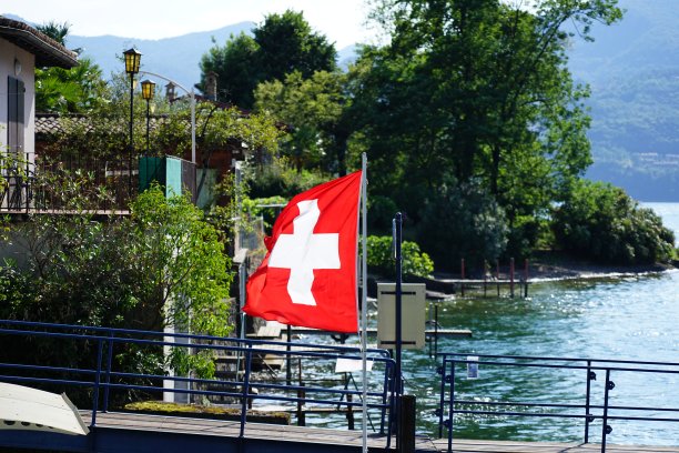 阳光明媚的瑞士国旗图片下载