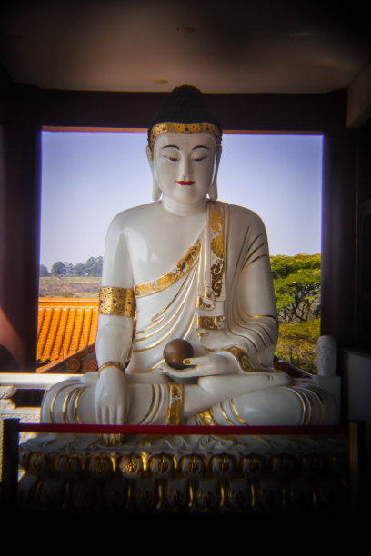 佛像孤立在自然和绿色背景与复制空间。佛教是宗教、和平和灵性的象征图片下载