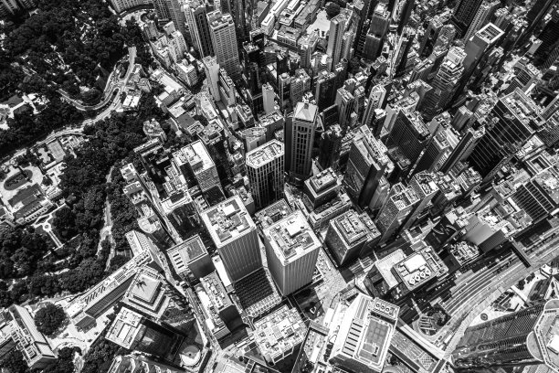 香港城市天际线与B&W颜色图片下载