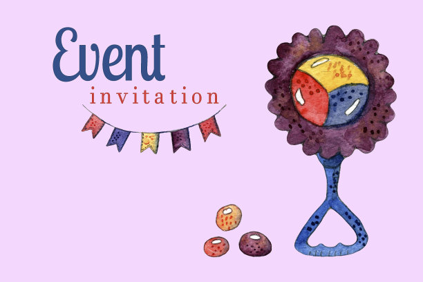 孩子水彩邀请模板小女孩孤立在粉红色的背景。图片下载