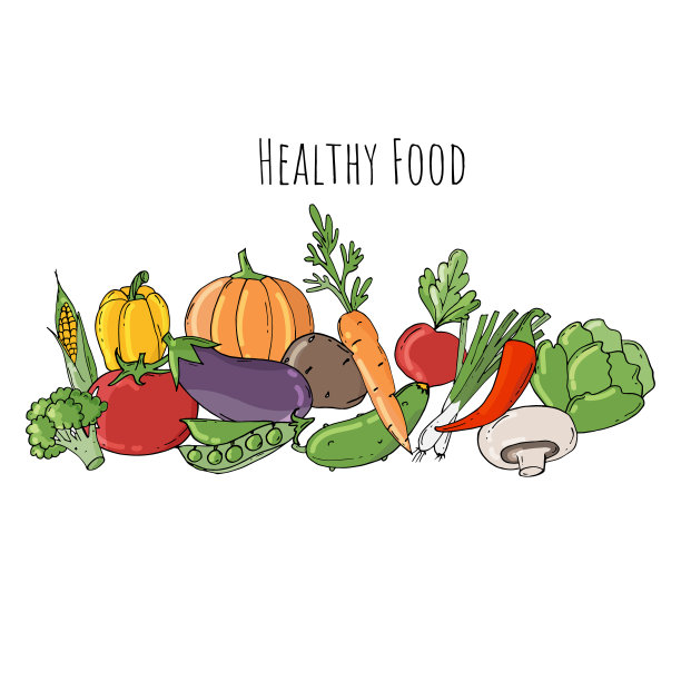 彩色涂鸦蔬菜孤立在白色的背景。图片下载