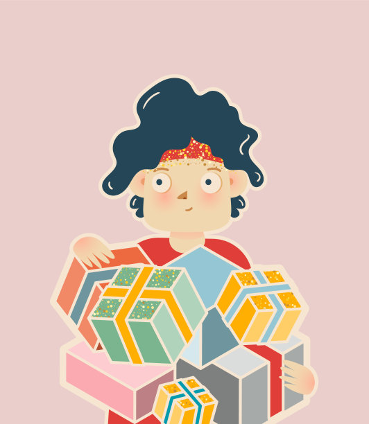 男孩带着礼物。可爱幼稚的圣诞概念图片下载