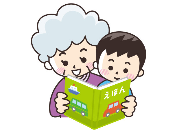 奶奶在看图画书，孙子在看图片下载