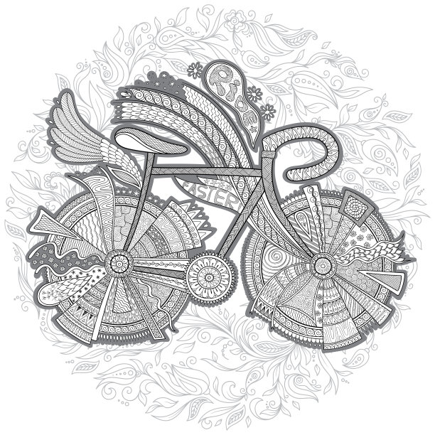 白色背景上有花的自行车。图片下载