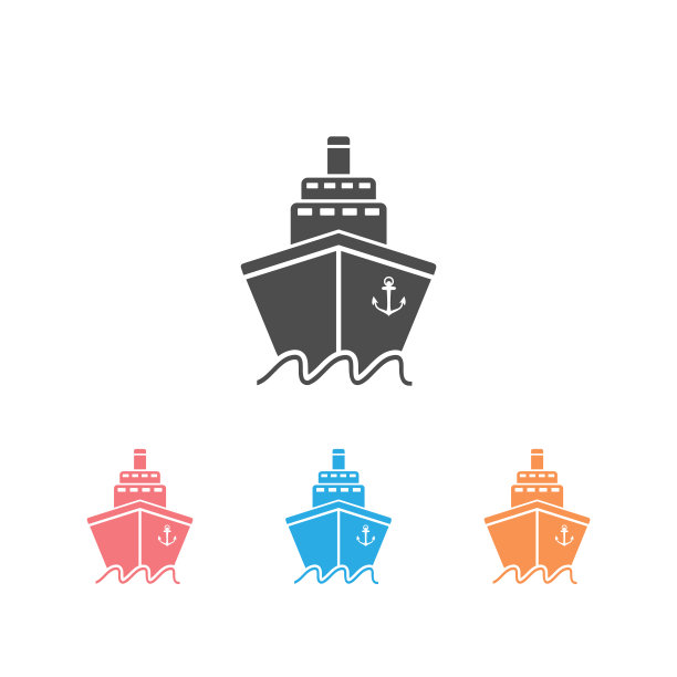 船图标设置平。灰色背景上的象形文字。矢量图的符号素材图片
