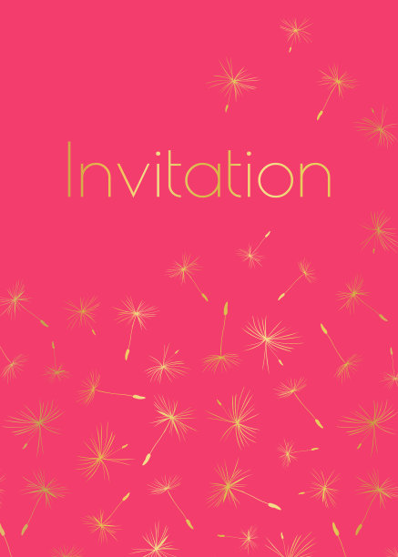 蒲公英种子邀请卡模板粉红色和铜箔图片下载