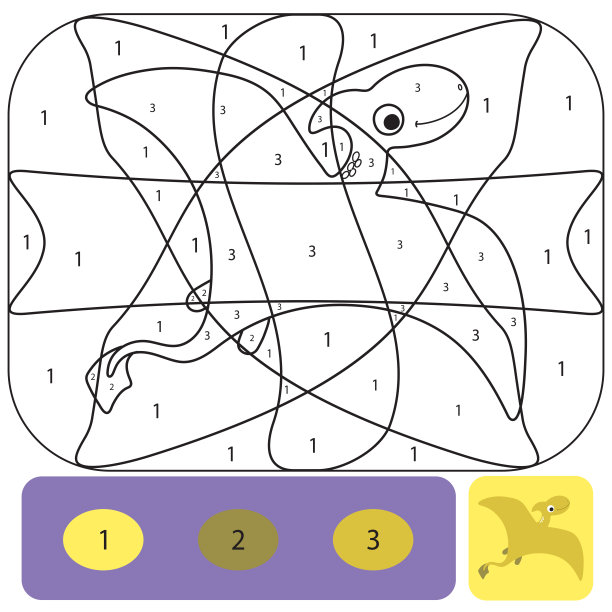 可爱的恐龙着色页的孩子。用颜色的数字填色游戏图片下载