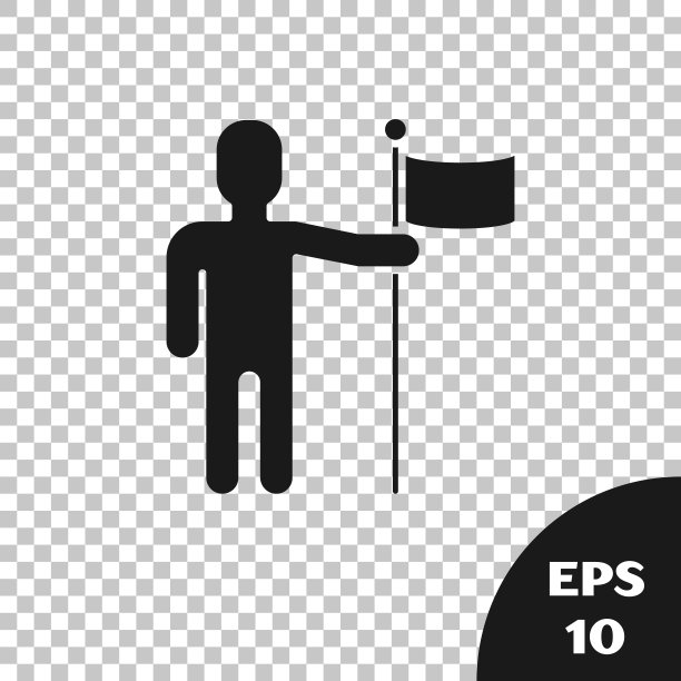 黑人举着旗帜图标孤立在透明的背景上。矢量图图片下载