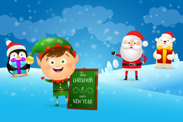 快乐的精灵用圣诞横幅欢迎你图片下载