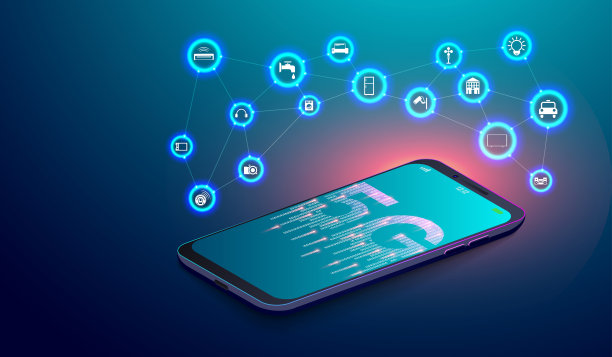 智能手机上的5G网络和物联网与飞行图标概念。向量素材图片