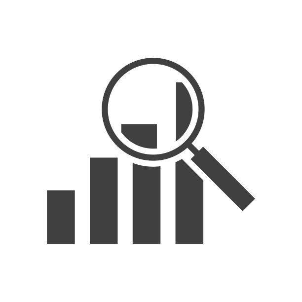白色背景上的黑色分析图标：放大图表图片下载