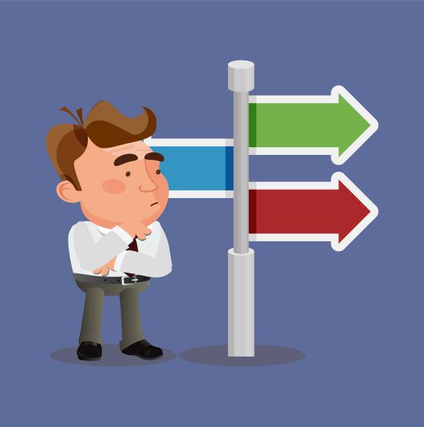 困惑的人们思考和选择的路标。商业机会和未来解决方案的概念图片下载