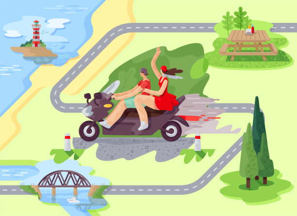 年轻人骑着踏板车在乡间穿行图片下载