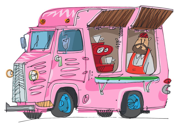 街头咖啡馆。卡通。图片下载