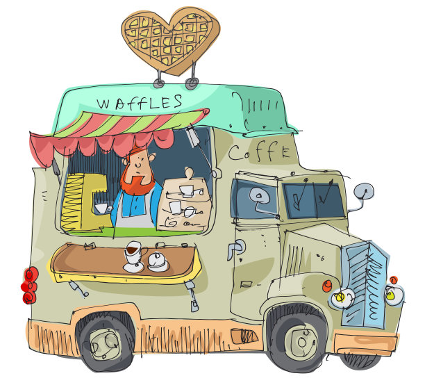 街头咖啡馆。卡通。图片下载