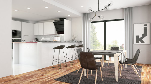 现代餐厅与开放式厨房图片下载