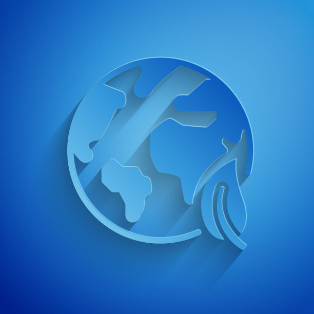 剪纸地球地球和叶子图标孤立在蓝色背景。世界或土相星座。几何形状。环境的概念。纸艺术风格。矢量图图片下载