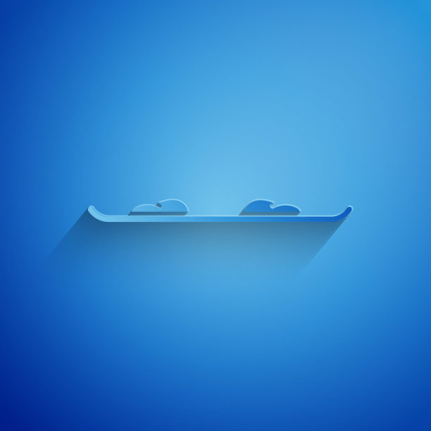 剪纸雪板图标孤立在蓝色背景。滑雪板图标。极限运动。运动设备。纸艺术风格。矢量图图片下载