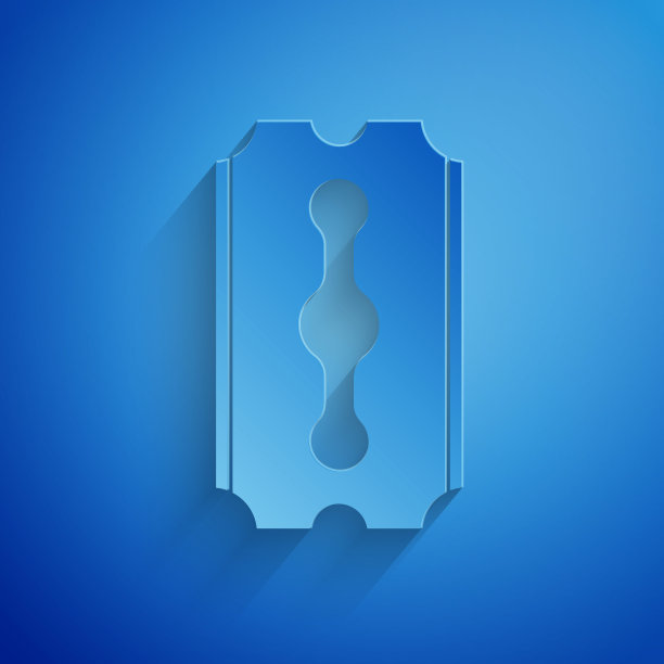 剪纸刀片剃须刀图标孤立在蓝色背景。纸艺术风格。矢量图图片下载