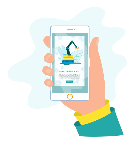 手持手机与建筑起重机形象图片下载