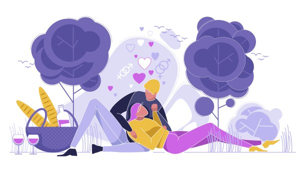 在野餐中相爱的快乐男人和女人，约会图片下载