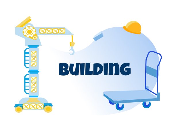 建筑海报与卡通塔吊和车图片下载