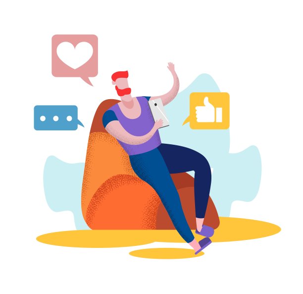 坐在扶手椅上玩智能手机的年轻人图片下载