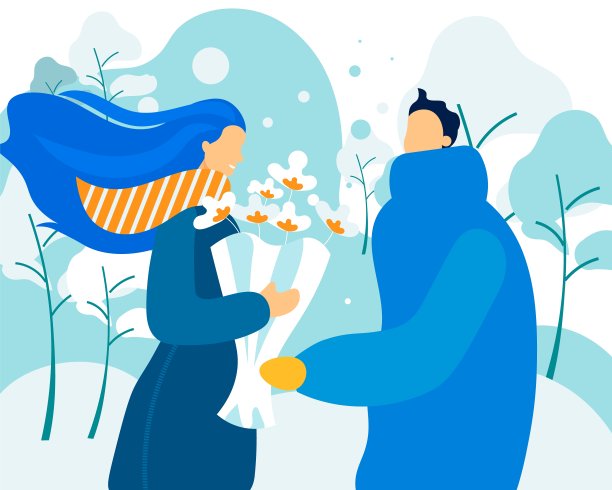 情侣冬季花束宣传单素材图片