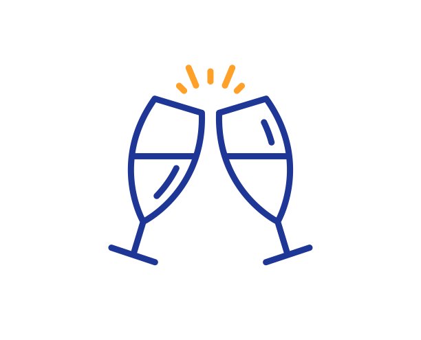 香槟酒杯行图标。浪漫的庆祝标志。向量图片下载