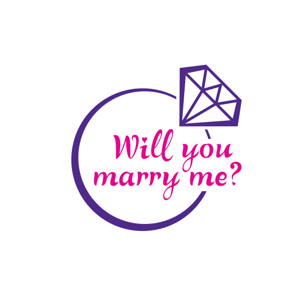 “你愿意嫁给我吗?”求婚报价与程式化的订婚戒指与钻石。图片下载